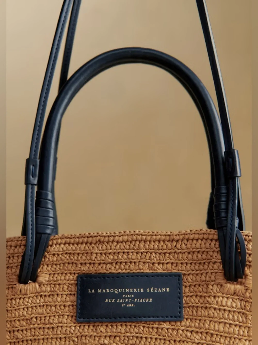 Sézane Justine Basket Bag in Deep Natural Raffia and Navy Handles - Picture 3 of 15